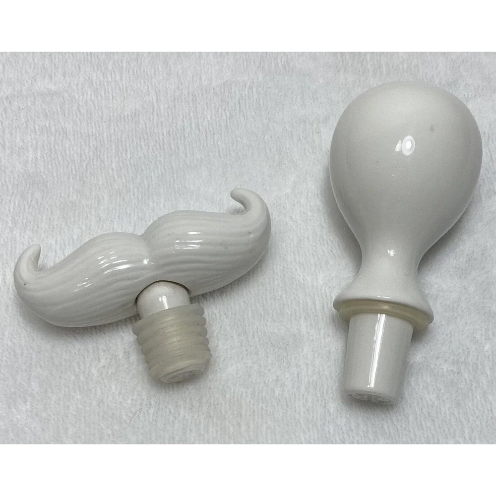 Jonathan Adler Mustache & Woman Mrs. Porcelain Wine Stopper Set Minimalist Gift